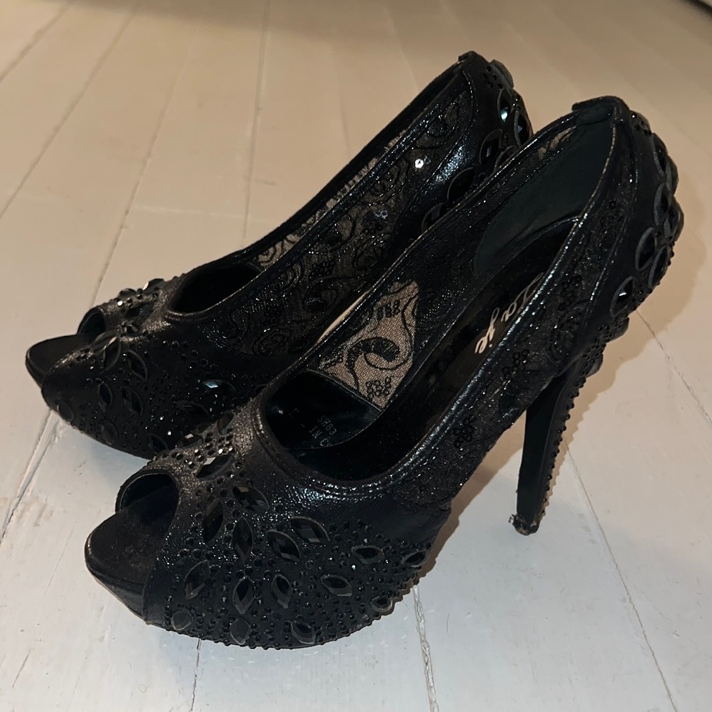 Black Formal Beaded Heels - size 9